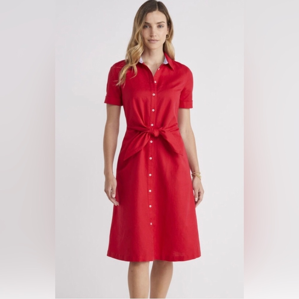 Vineyard Vines Westerly Women's Tie Front Cotton Linen Dress Red Sz 14 NWT